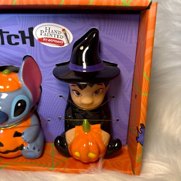 NEW Disney Lilo & Stitch Halloween Pumpkin Ceramic Salt & Pepper Shakers - Picture 3 of 6